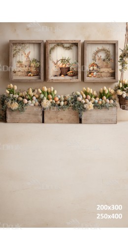 Tło fotograficzne „Wielkanocne króliczki w rustykalnych ramkach” | E651